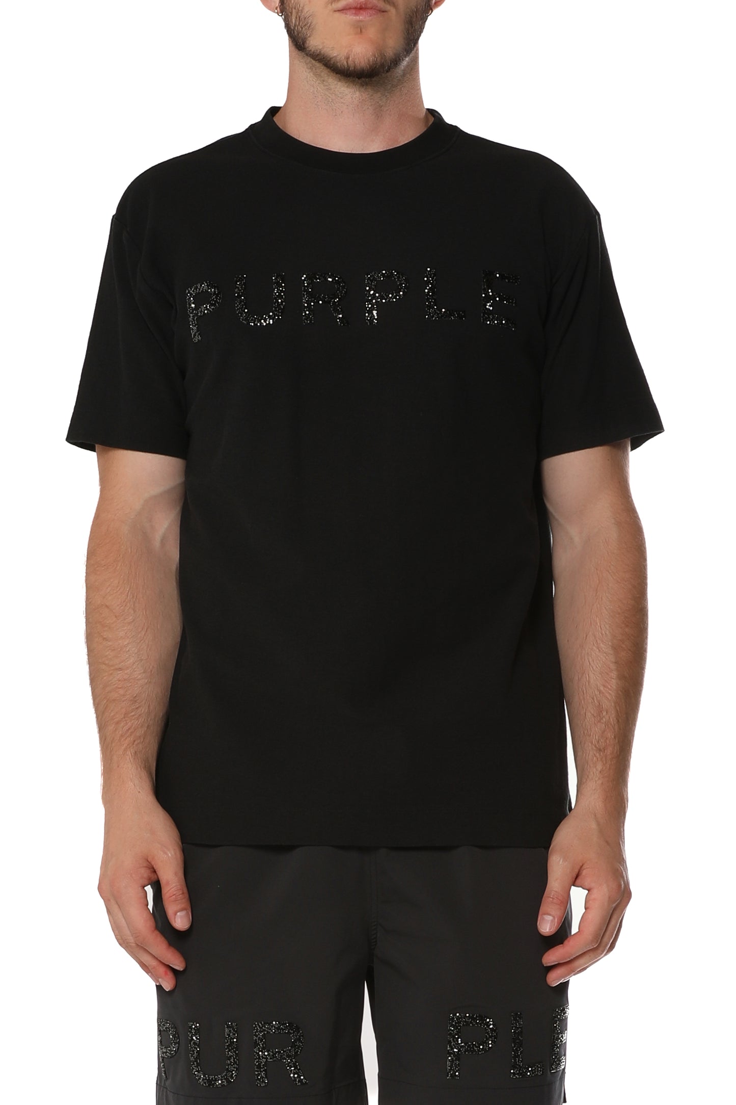 Purple TEXTURED JERSEY SS TEE BLK