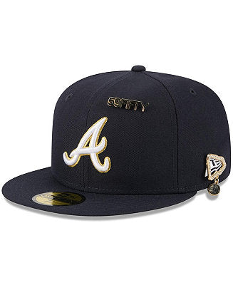 (NEW ERA) Men's Navy Atlanta Braves 2025 59FIFTY Day 59FIFTY Fitted with Pins Hat