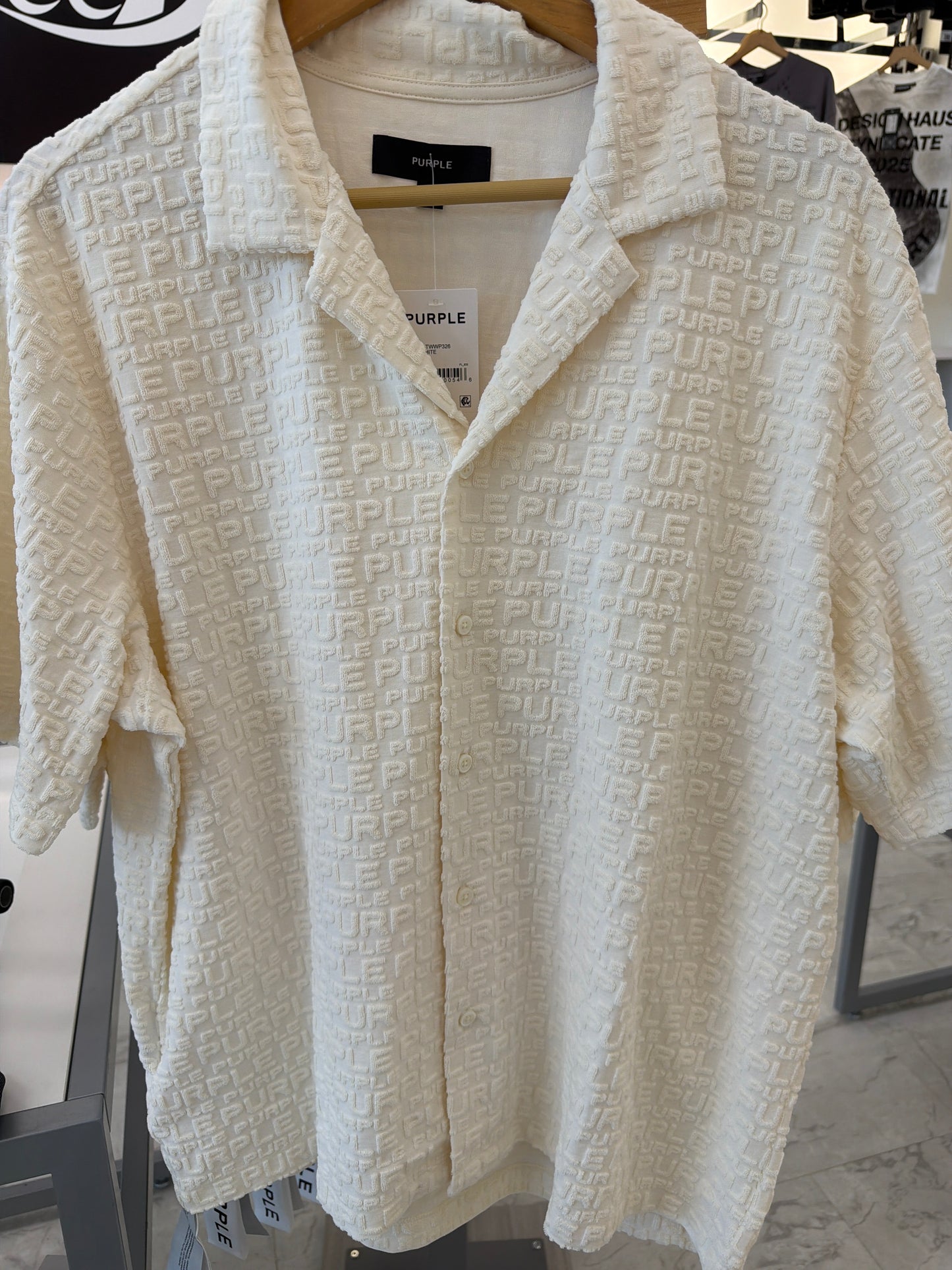 Purple button down cream