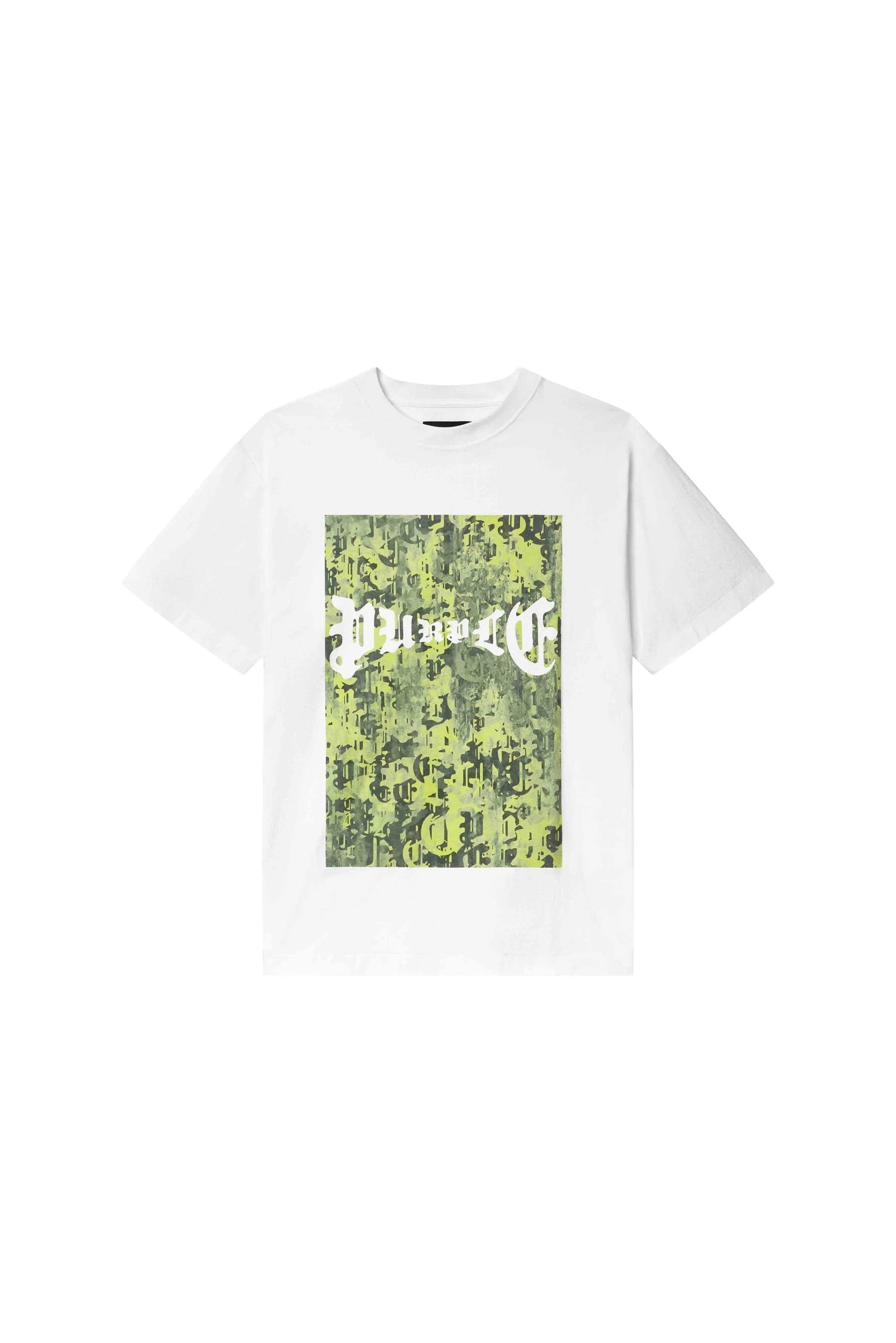 purple green and white tee