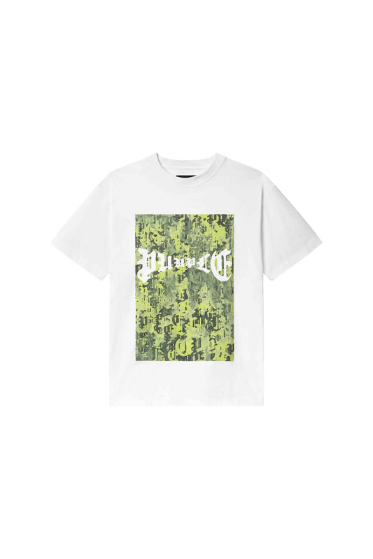 purple green and white tee